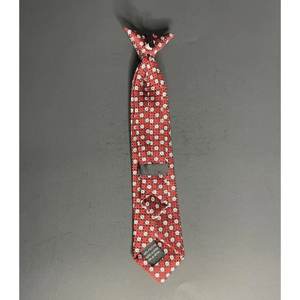 Boys Tie-Red Clip On Neck Tie‎-Red And White, 11 Inch long